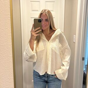 Madewell Textured Cream Button-Down Shirt Size Large